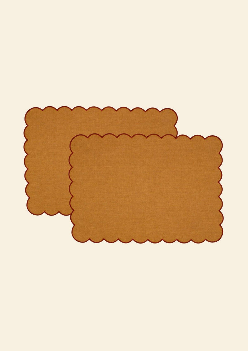 Les sets de table rectangulaires festonnés en lin Ocre jaune & Tomette (lot de 2)
