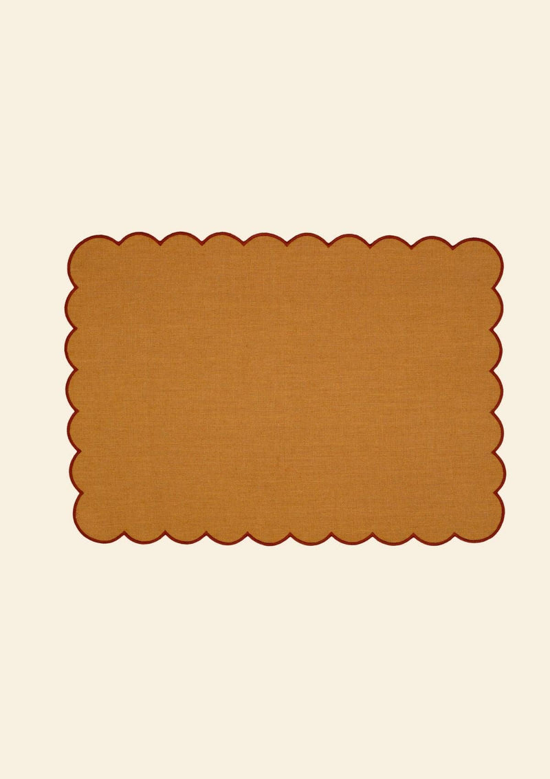 Les sets de table rectangulaires festonnés en lin Ocre jaune & Tomette (lot de 2)