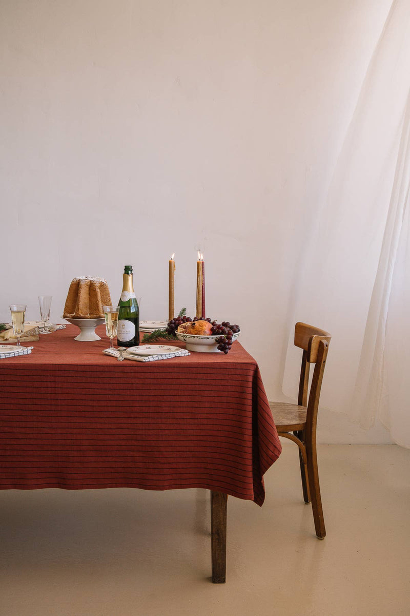Nappe Rouille à rayures en coton flammé