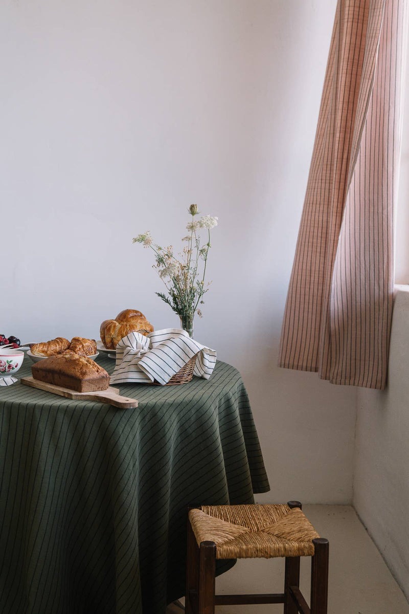 Nappe Vert câpre à rayures en coton flammé