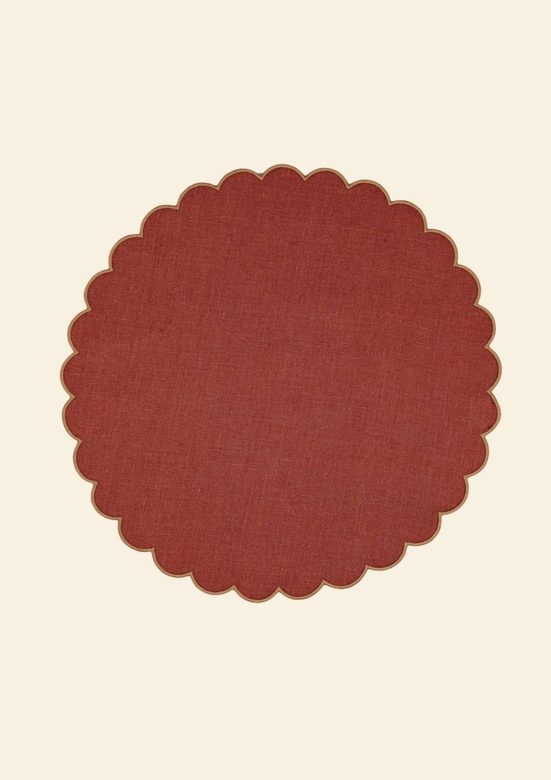Les sets de table ronds festonnés en lin Tomette & Ocre jaune (lot de 2)