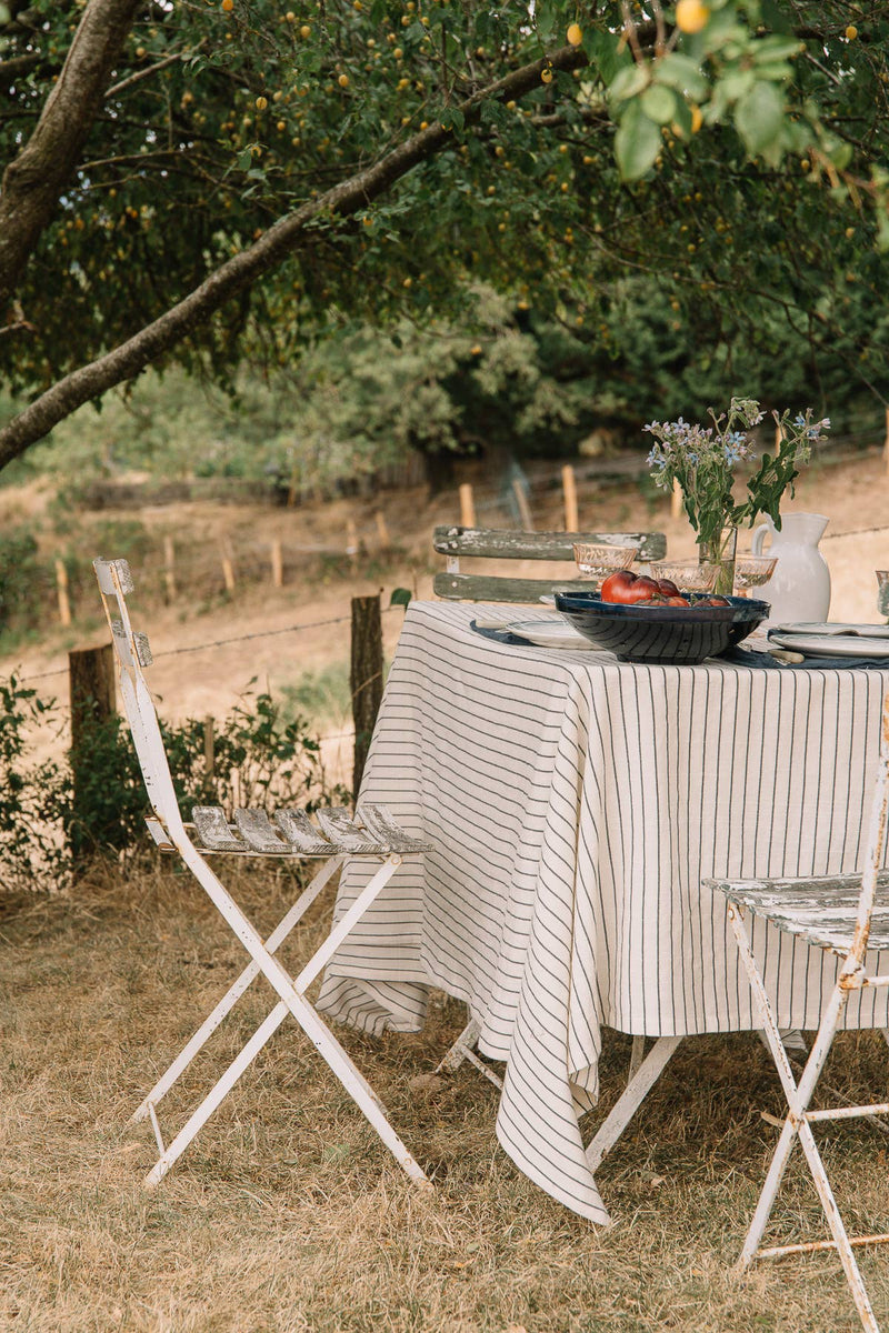 Nappe Écru à rayures en coton flammé