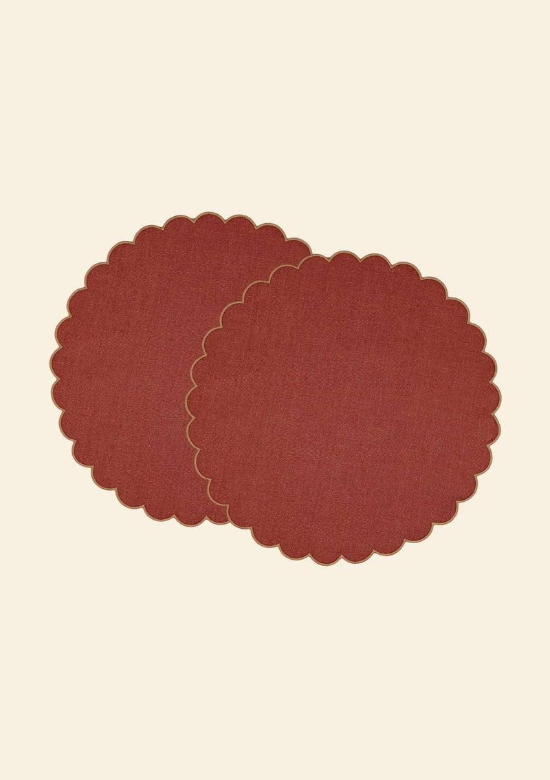 Les sets de table ronds festonnés en lin Tomette & Ocre jaune (lot de 2)
