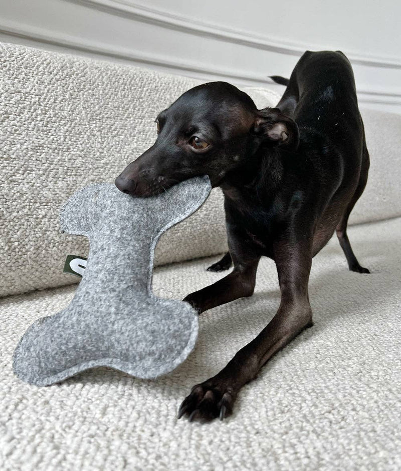 Jouet pour chien gris en forme d’os