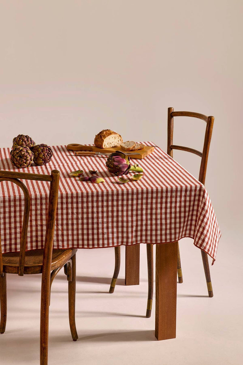 Nappe vichy Rouille en lin et coton
