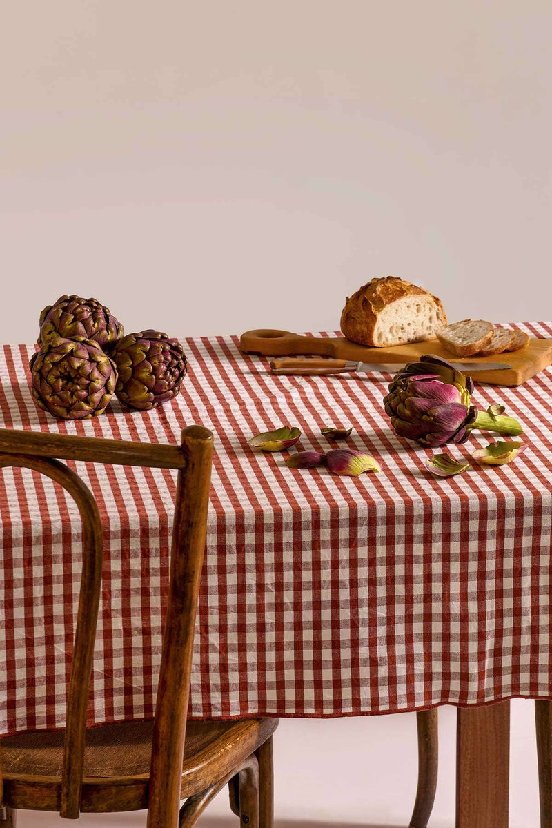 Nappe vichy Rouille en lin et coton